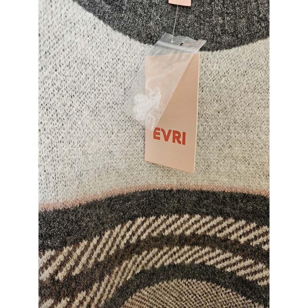 NWT EVRI Gray Pink Ivory Plaid Pattern Crew Neck Long Slv. Pullover Sweater, +4X - Picture 3 of 6